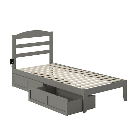 AFI Warren Solid Wood Twin Extra Long Bed w/ 2 Drawers in Gray