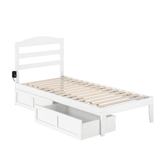 AFI Warren Solid Wood Twin Extra Long Bed w/ 2 Drawers in White