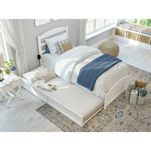 AFI Warren Twin Wood Platform Bed with Headboard Footboard & Twin Trundle, White