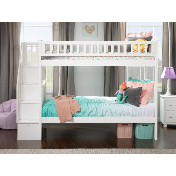 AFI Woodland Twin Over Twin Solid Wood Staircase Bunk Bed, White