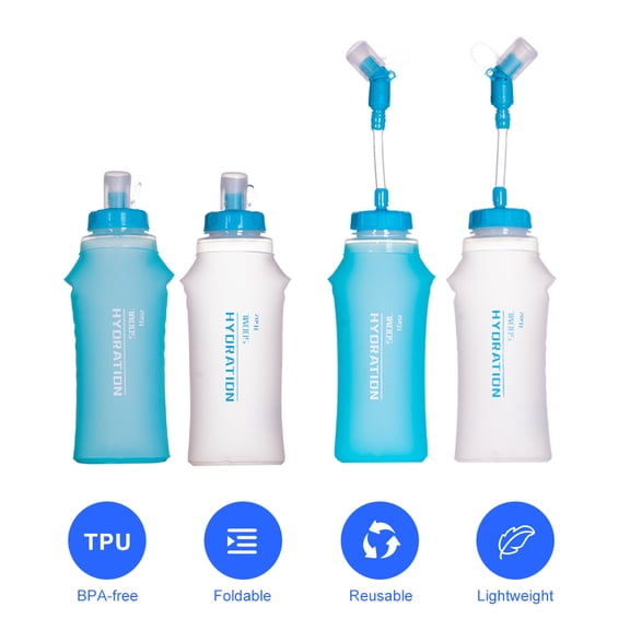 AFISHTOUR 2pcs 500ml TPU Soft Flask Collapsible Sports Water Bottle for Hydration Pack for Running Hiking Cycling Climbing Jogging Marathon