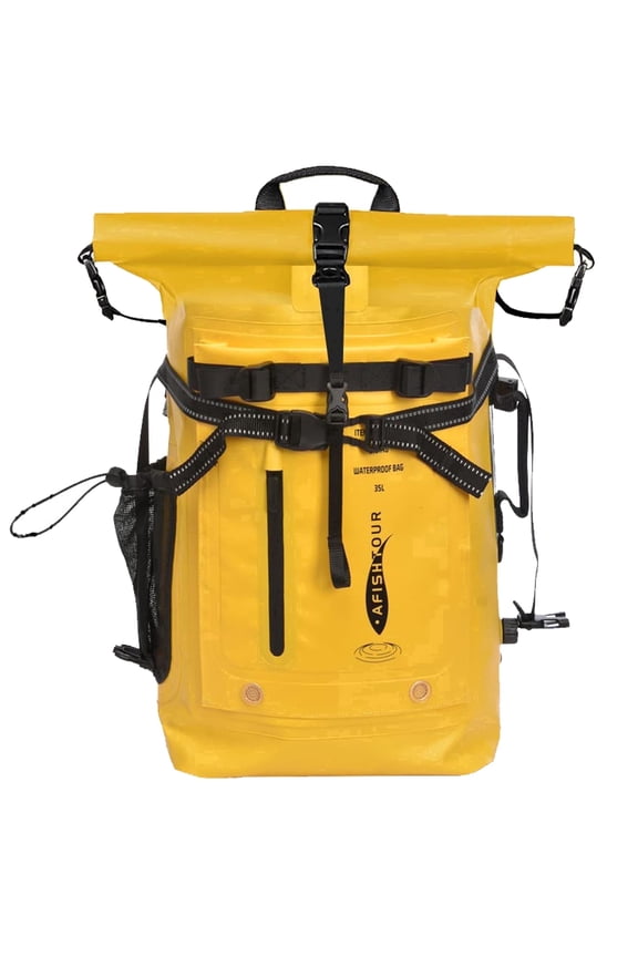 Dry Bag Waterproof Backpack, 35L Heavy Duty Roll Top Floating Dry Backpack for Kayaking, Hiking, Camping, Travel (Yellow)
