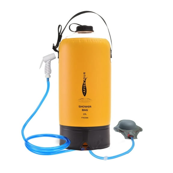 AFISHTOUR Portable Camping Shower, 2.2 Gallons/10L Solar Shower Bag with Foot Pump for Camping, Beach (Yellow)
