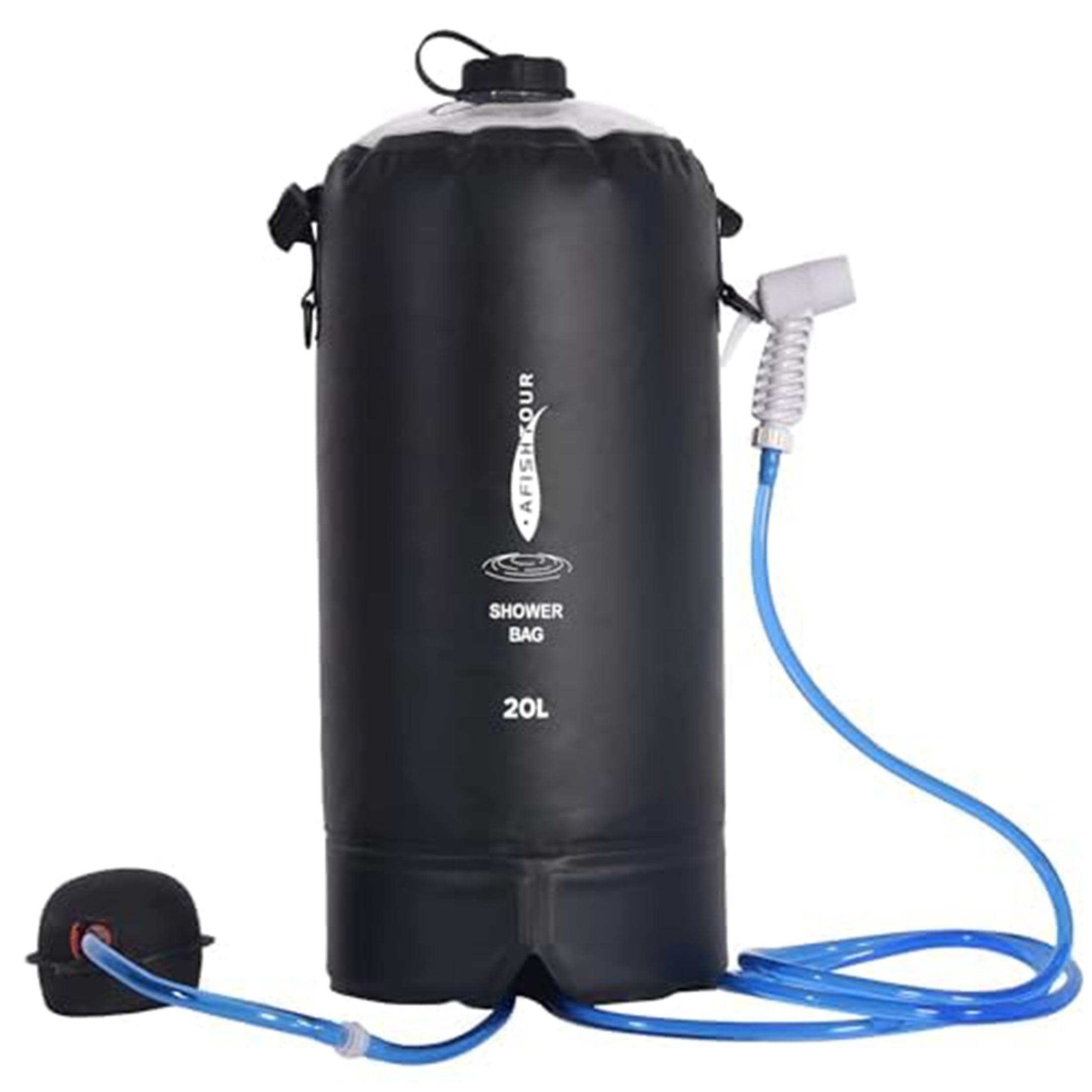 AFISHTOUR Portable Camping Shower, 5 Gallons/20L Solar Shower Bag with Foot Pump for Camping, Beach (Black)