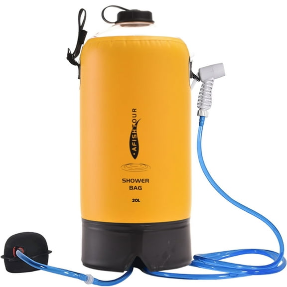 AFISHTOUR Portable Camping Shower, 5 Gallons/20L Solar Shower Bag with Foot Pump for Camping, Beach(Yellow)