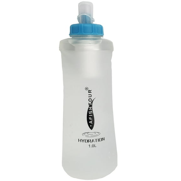 AFISHTOUR Soft Flask with Filter, 1000ml BPA-Free Collapsible Soft Water Bottle with Filter for Trail Running, Hiking, Cycling, Fishing, Travel