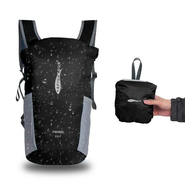 AFISHTOUR Ultralight Hiking Backpack,15L Waterproof Packable Daypack for Travel Camping Outdoor (Black)