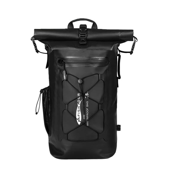 AFISHTOUR Waterproof Backpack, 25L Roll-Top Floating Dry Bag Backpack for Kayaking, Hiking (Black)