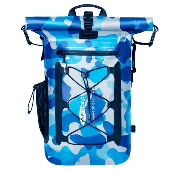 AFISHTOUR Waterproof Backpack, 35L Roll-Top Floating Dry Bag Backpack for Kayaking, Hiking (Blue)