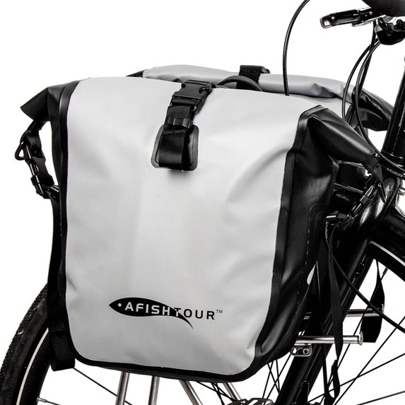 AFISHTOUR Waterproof Bike Panniers, 15L Bike Bags for Bicycles Rear Rack, Bicycle Saddle Bag for Grocery (Grey, 1 PCS)