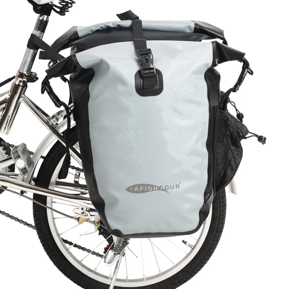 AFISHTOUR Waterproof Bike Panniers, 50L Bike Bags for Bicycle Rear Rack, Bicycle Saddle Bags for Grocery (Grey, 1 Pair)