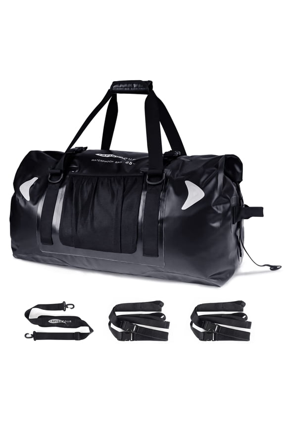Motorcycle Waterproof Duffel Bag, 65L Motorcycle Dry Bag with Quick-fixed Straps for Travel, Kayaking, Camping (Black)