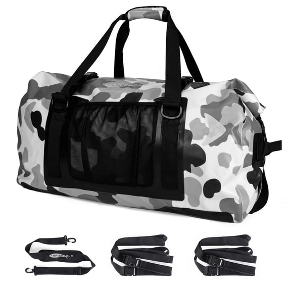 AFISHTOUR Motorcycle Waterproof Duffel Bag, 65L Motorcycle Dry Bag with Quick-fixed Straps for Travel, Kayaking, Camping (Grey)