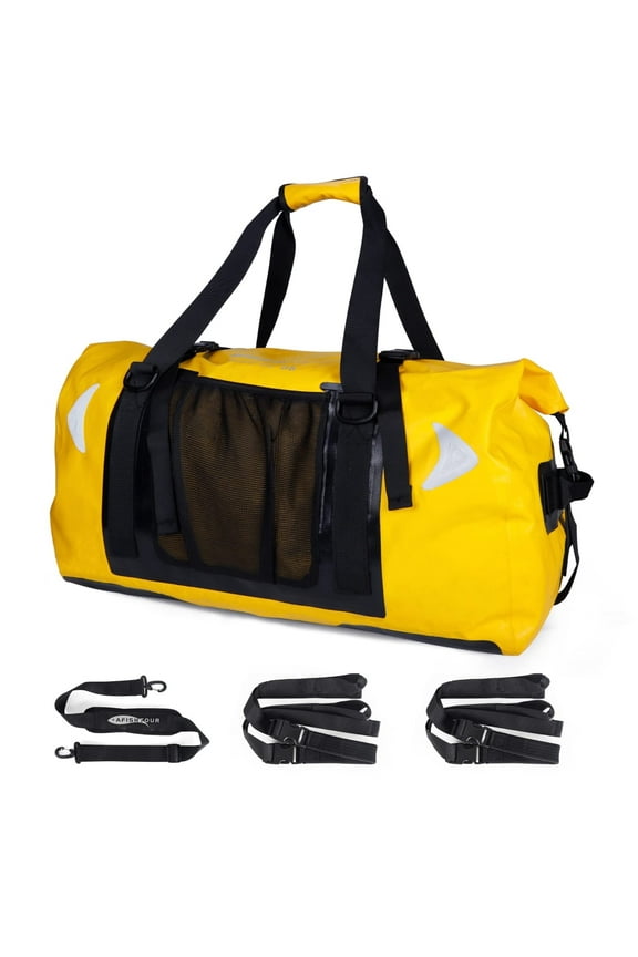 Motorcycle Waterproof Duffel Bag, 65L Motorcycle Dry Bag with Quick-fixed Straps for Travel, Kayaking, Camping (Yellow)
