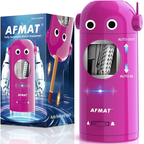 AFMAT Electric Pencil Sharpener,Auto in & Out, Fully Automatic Rechargeable Hands-Free Pencil Sharpener, New,Purple,7.9"H