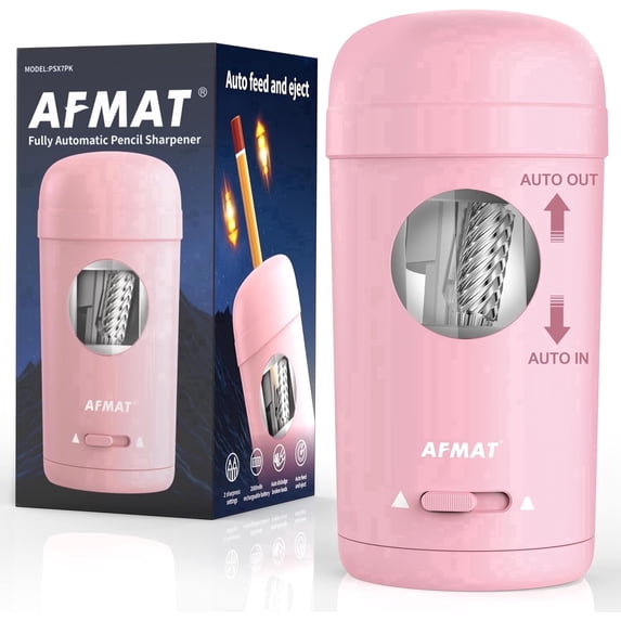 AFMAT Electric Pencil Sharpener, Fully Automatic Pencil Sharpener for 7-8mm Pencils & Colored Pencil, Auto in & Out, Rechargeable Vertical Hands-Free Sharpeners for Classroom/Home/Office,Pink