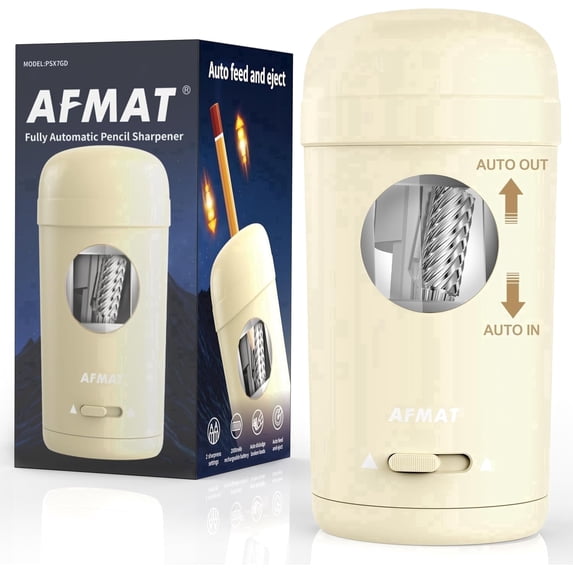 AFMAT Electric Pencil Sharpener, Fully Automatic Pencil Sharpener for 7-8mm Pencils & Colored Pencil, Auto in & Out, Rechargeable Vertical Hands-Free Sharpeners for Classroom/Home/Office,Yellow