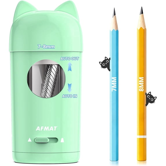 AFMAT Electric Pencil Sharpener, Fully Automatic Pencil Sharpener, Auto in & Out, for φ7-8mm No.2/Colored Pencils, Rechargeable & Cordless, Cute Cat Pencil Sharpeners for Classroom Home