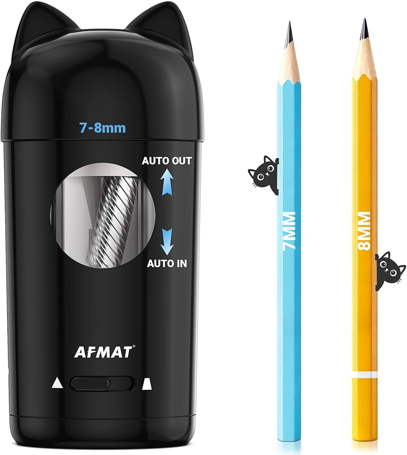 AFMAT Electric Pencil Sharpener, Fully Automatic Pencil Sharpener, Auto in & Out, for φ7-8mm No.2/Colored Pencils, Rechargeable & Cordless, Cute Cat Pencil Sharpeners for Classroom Home
