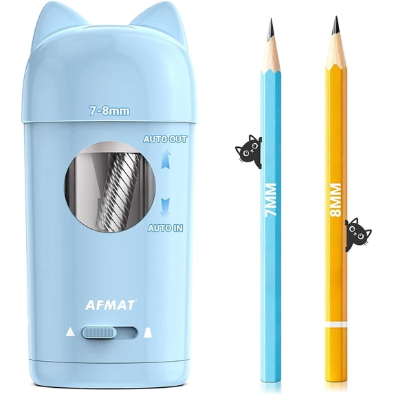 AFMAT Electric Pencil Sharpener, Fully Automatic Pencil Sharpener, Auto in & Out, for φ7-8mm No.2/Colored Pencils, Rechargeable & Cordless, Cute Cat Pencil Sharpeners for Classroom Home