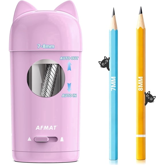 AFMAT Electric Pencil Sharpener, Fully Automatic Pencil Sharpener, Auto in & Out, for φ7-8mm No.2/Colored Pencils, Rechargeable & Cordless, Cute Cat Pencil Sharpeners for Classroom Home