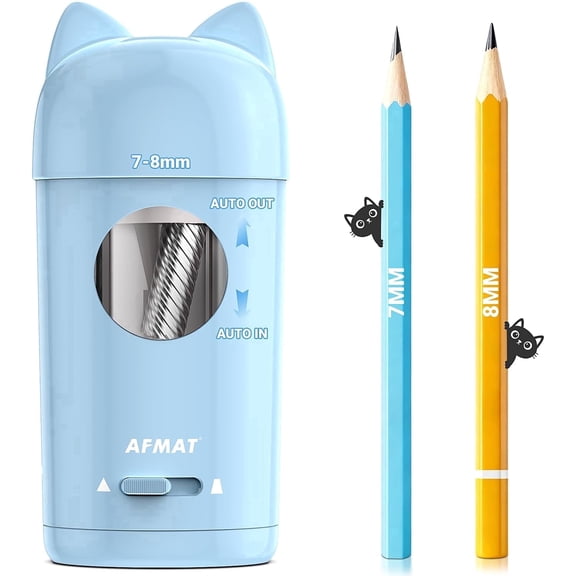 AFMAT Electric Pencil Sharpener, Fully Automatic Pencil Sharpener, Auto in & Out, for φ7-8mm No.2/Colored Pencils, Rechargeable & Cordless, Cute Cat Pencil Sharpeners for Classroom Home