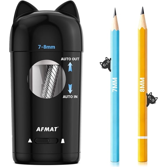 AFMAT Electric Pencil Sharpener, Fully Automatic Pencil Sharpener, Auto in & Out, for φ7-8mm No.2/Colored Pencils, Rechargeable & Cordless, Cute Cat Pencil Sharpeners for Classroom Home