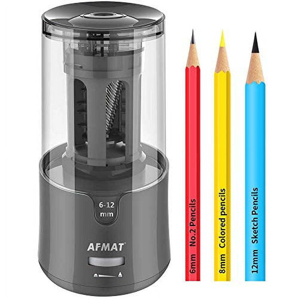 AFMAT Electric?Pencil?Sharpener, Pencil?Sharpener?for?Colored?Pencils,?Auto?Stop,?Super?Sharp?&?Fast,?Electric?Pencil?Sharpener?Plug?in?for?6-12mm?No.2/Colored?Pencils/Office/Home-Gray