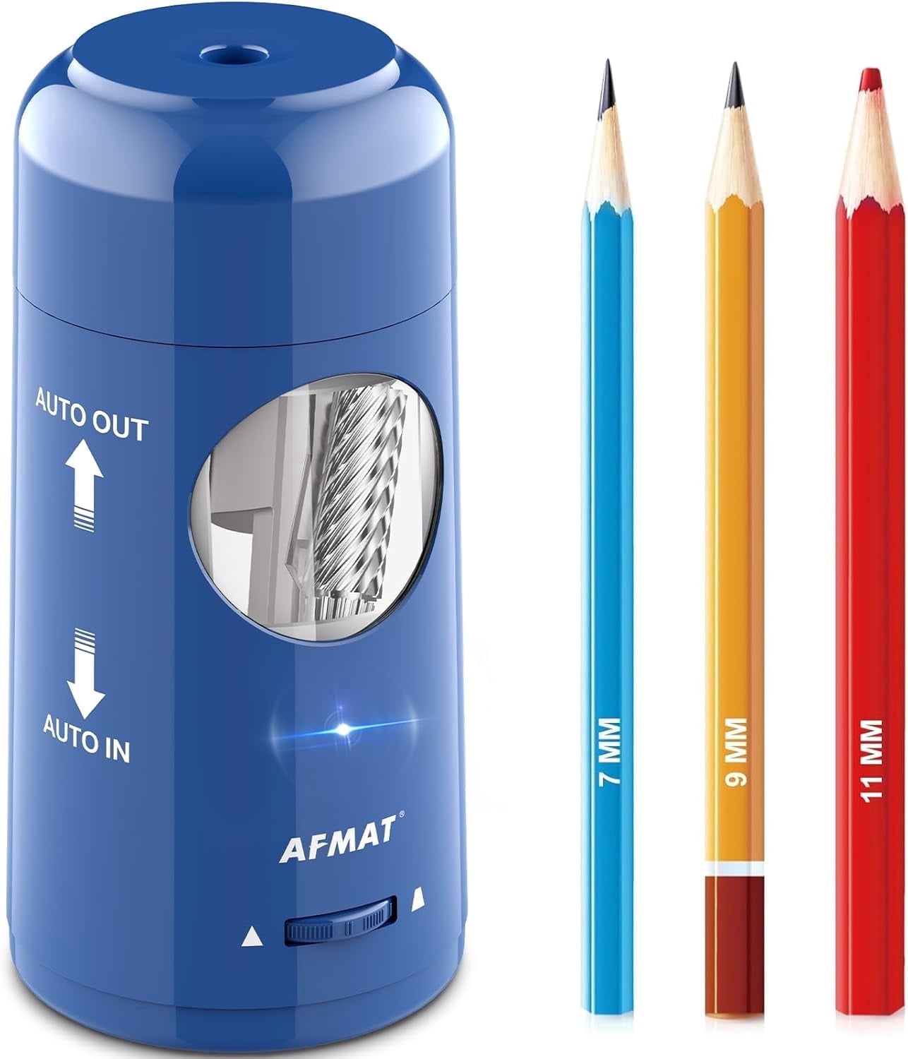 AFMAT Electric Pencil Sharpener, Rechargeable Fully Automatic Pencil Sharpener for Jumbo & Colored Pencils (7-11.5mm), Auto in/Out, Hands-Free, Portable for Home/Classroom/Office,Blue