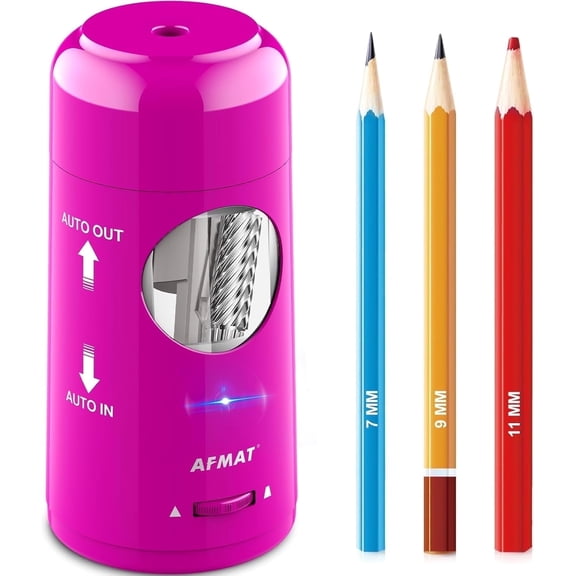 AFMAT Electric Pencil Sharpener, Rechargeable Fully Automatic Pencil Sharpener for Jumbo & Colored Pencils (7-11.5mm), Auto in/Out, Hands-Free, Portable for Home/Classroom/Office(Purple)