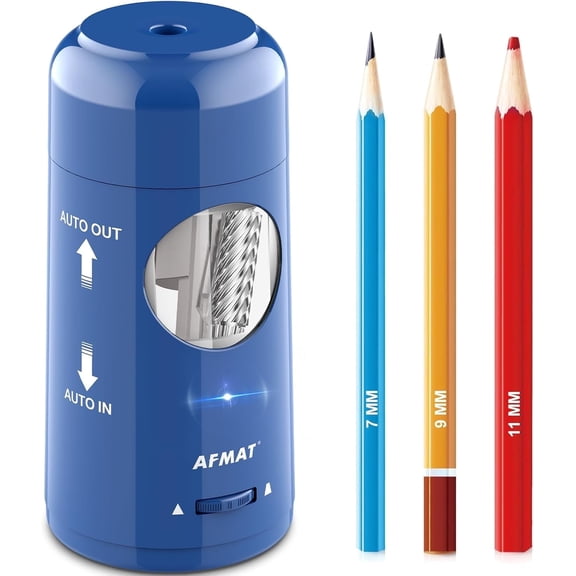 AFMAT Electric Pencil Sharpener, Rechargeable Fully Automatic Pencil Sharpener for Jumbo & Colored Pencils (7-11.5mm), Auto in/Out, Hands-Free, Portable for Home/Classroom/Office,Blue