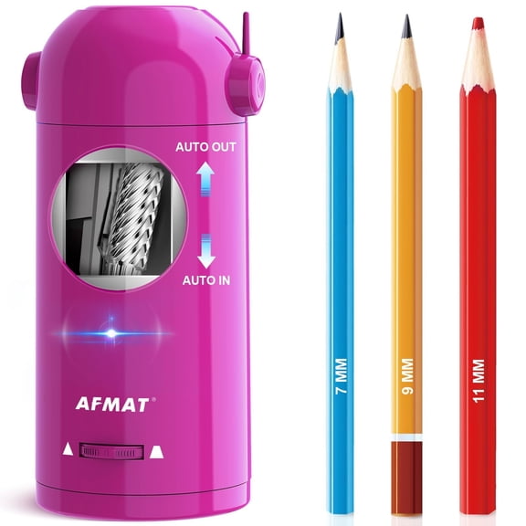 AFMAT Electric Pencil Sharpener, Fully Automatic Pencil Sharpener for Colored Pencils 7-11.5mm, Auto in & Out, Rechargeable Hands-Free Pencil Sharpener for Large Pencils, Purple