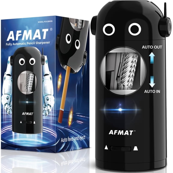 AFMAT Electric Pencil Sharpener for 7-11.5mm, Auto in & Out, Fully Automatic Rechargeable Hands-Free Pencil Sharpener, Black,New,7.9"H