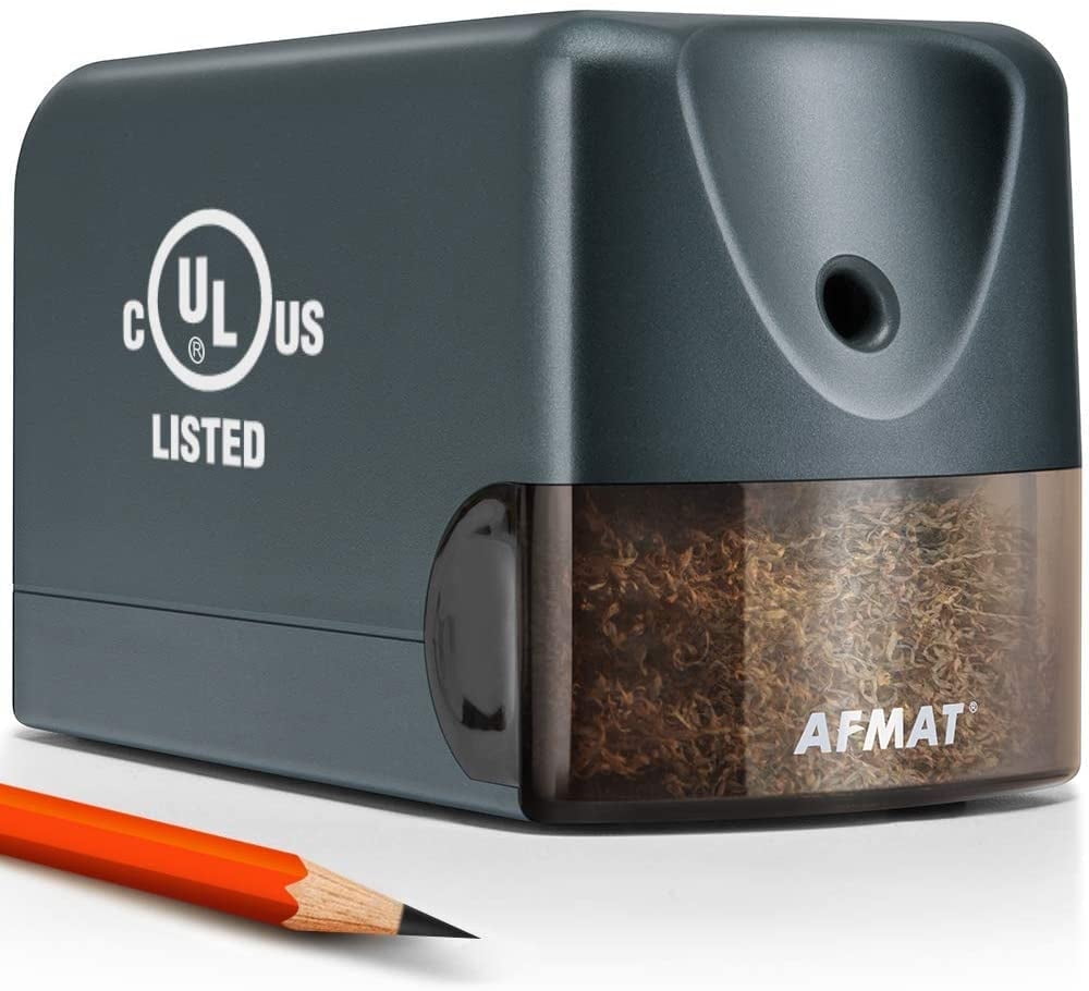 AFMAT Heavy Duty Electric Pencil Sharpener for 6.5-8mm No.2/Colored, UL Listed Professional Pencil Sharpener w/Stronger Helical Blade, for Classroom,Gray, New