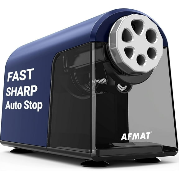 AFMAT Heavy Duty Electric Pencil Sharpener for Classroom, 6 Holes, Electric Pencil Sharpeners for Home, Pencil Sharpener Plug in for 6-11mm Pencils, Auto Stop, Super Fast, Never Eat Pencils,New,Blue