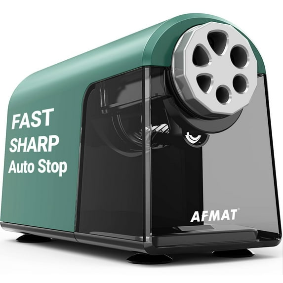 AFMAT Heavy Duty Electric Pencil Sharpener Green with Auto Stop 6 Holes for 6-11mm Pencils
