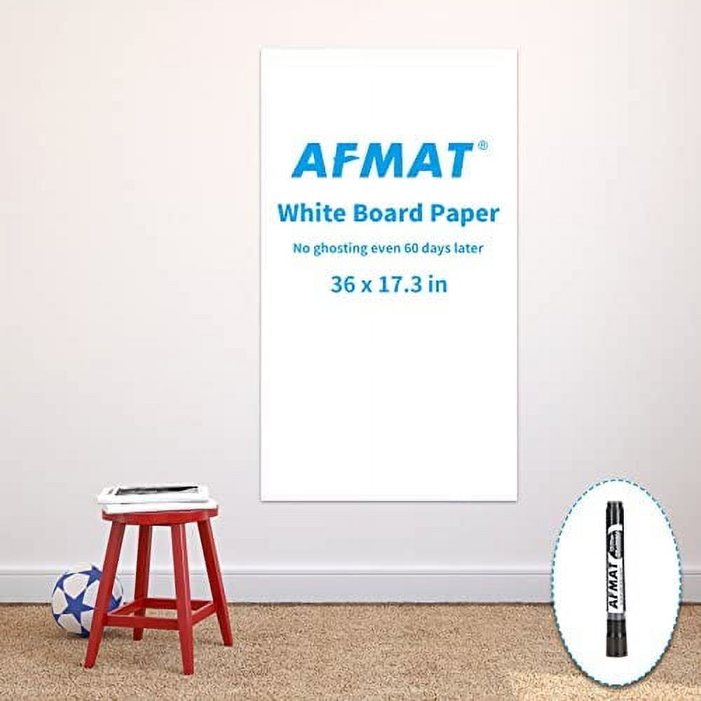 AFMAT White Board Paper, Dry Erase Sticker for Wall, White Board Wallpaper  Roll, Stain-Proof Whiteboard Sticker, 17.3 x 36 Self Adhesive White Board  Paper for Home Office Classroom, 1 Marker 