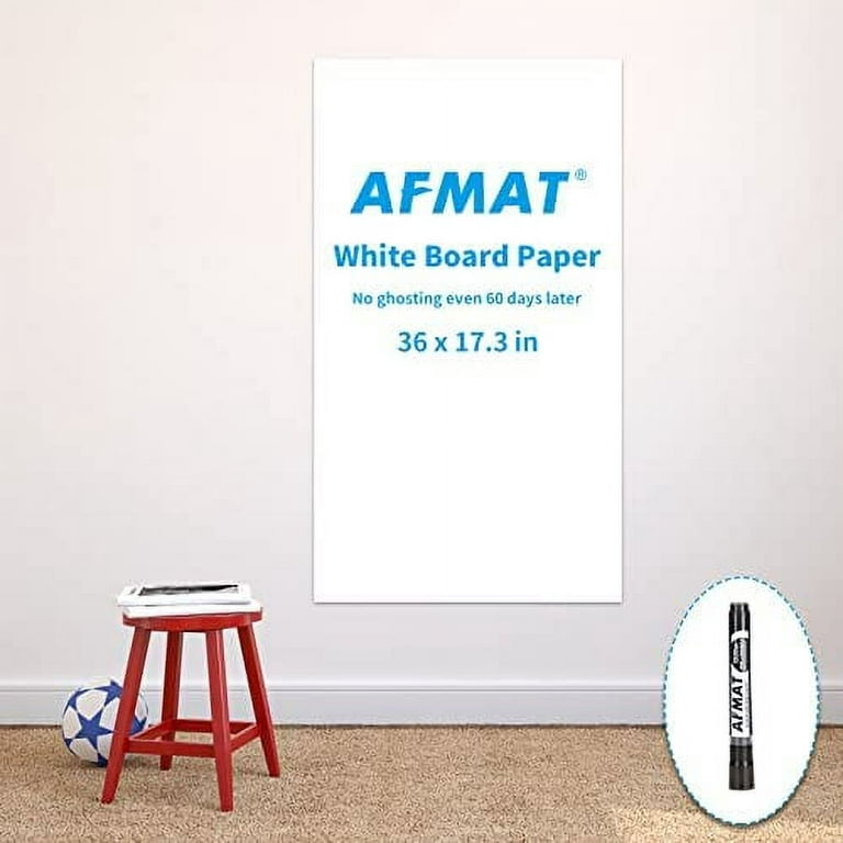 AFMAT White Board Paper, Dry Erase Sticker for Wall, White Board Wallpaper  Roll, Stain-Proof Whiteboard Sticker, 17.3 x 36 Self Adhesive White Board