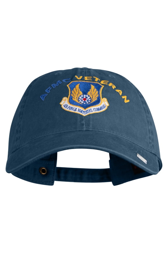 AFMC Air Force Materiel Command Veteran Embroidered Washed Solid Pigment Dyed Cotton Twill Brass Buckle Cap - Navy OSFM