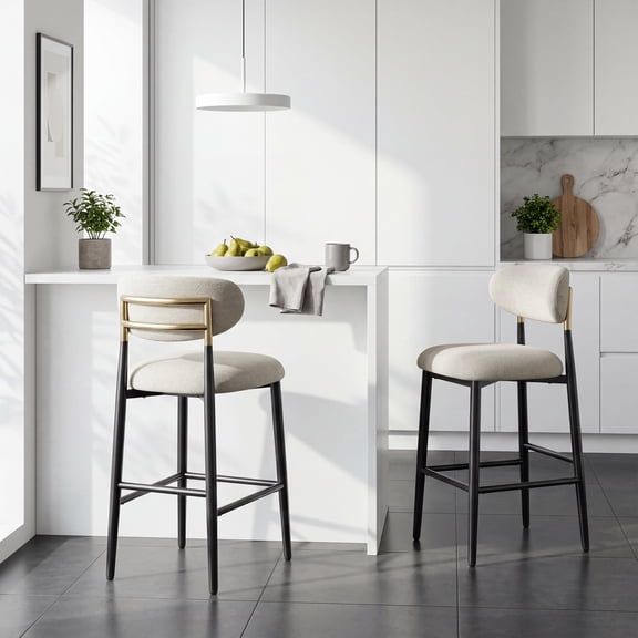 AFO 26.7" Upholstered Counter Height Bar Stools Set of 2, Kitchen Island Stools With Study Metal Frame, Suitable for 35"-40" Table, Modern Counter Chairs for Dining Room, Beige