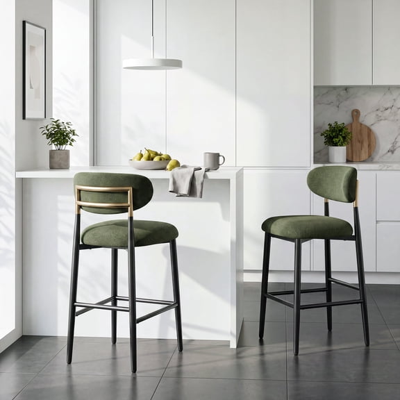 AFO 26.7" Upholstered Counter Height Bar Stools Set of 2, Kitchen Island Stools With Study Metal Frame, Suitable for 35"-40" Table, Modern Counter Chairs for Dining Room, Green