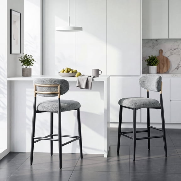 AFO 26.7" Upholstered Counter Height Bar Stools Set of 2, Kitchen Island Stools With Study Metal Frame, Suitable for 35"-40" Table, Modern Counter Chairs for Dining Room, Grey