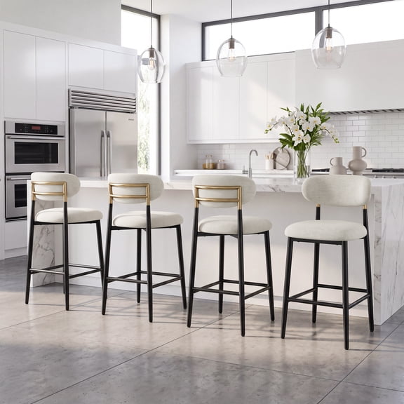 AFO 26.7" Upholstered Counter Height Bar Stools Set of 4, Kitchen Island Stools With Study Metal Frame, Suitable for 35"-40" Table, Modern Counter Chairs for Dining Room, Beige