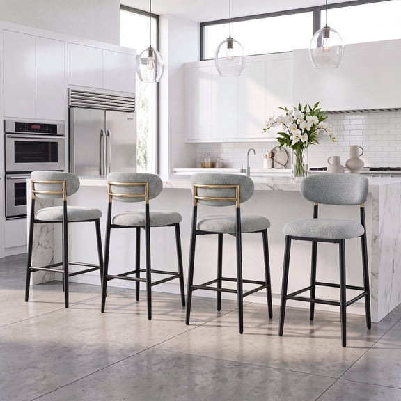 AFO 26.7" Upholstered Counter Height Bar Stools Set of 4, Kitchen Island Stools With Study Metal Frame, Suitable for 35"-40" Table, Modern Counter Chairs for Dining Room, Grey