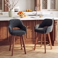 thumbnail image 1 of AFO 26" Upholstered Counter Height Bar Stools Set of 2, Modern Swivel Bar Stool with Armrests & Solid Wood Legs, Mid Century Barstool Island Chairs for Kitchen Island Dining Room, Dark Blue, 1 of 12