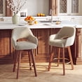 thumbnail image 1 of AFO 26" Upholstered Counter Height Bar Stools Set of 2, Modern Swivel Bar Stool with Armrests & Solid Wood Legs, Mid Century Barstool Island Chairs for Kitchen Island Dining Room, Camel, 1 of 12