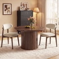 thumbnail image 1 of AFO 3 Pieces Extendable Dining Table Set for 2, 47″- 63″ Round to Oval Wood Kitchen Table with 2 Upholstered Chairs, Space-Saving Drop Leaf Kitchen Table for Small Spaces, Walnut, 1 of 13