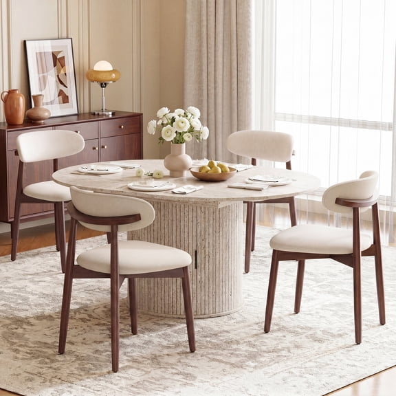 AFO 3 Pieces Expandable Dining Table Set, Round to Oval Wood Kitchen Table with Storage Cabinet and 2 Chairs for Small Spaces, White