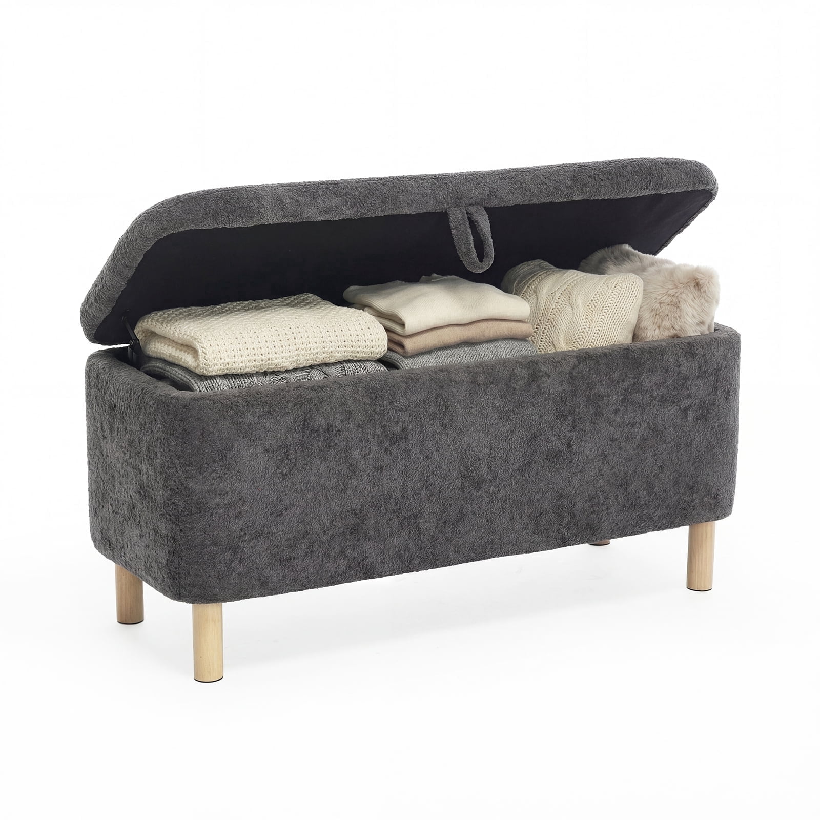 AFO 40" Storage Ottoman Bench, Large 80L End of Bed Bench with Safety Hinge, Upholstered Footrest for Bedroom Living Room Entryway, Dark Gray