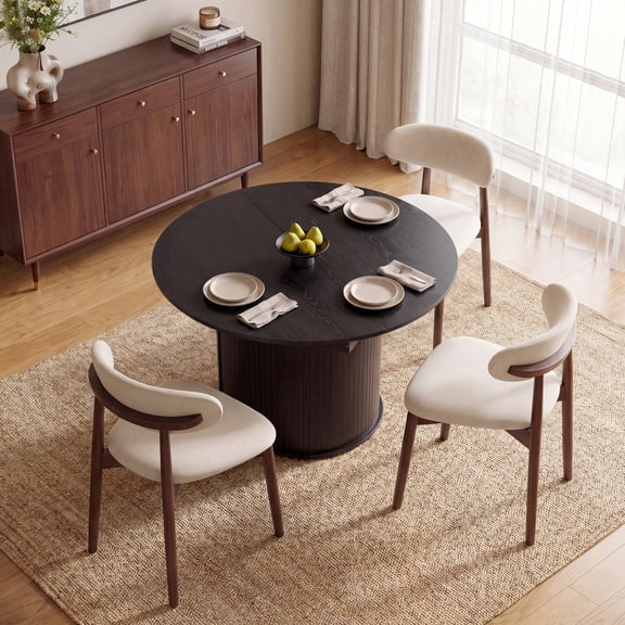 AFO 5 Pieces Expandable Dining Table Set, Round to Oval Wood Kitchen Table with Storage Cabinet and 4 Chairs for Small Spaces, Black